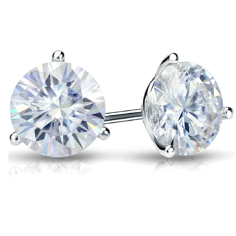 bold emerald prong earrings-Auriya 3ct TW Round Moissanite Stud Earrings Platinum - 7.4 mm, Push-Back