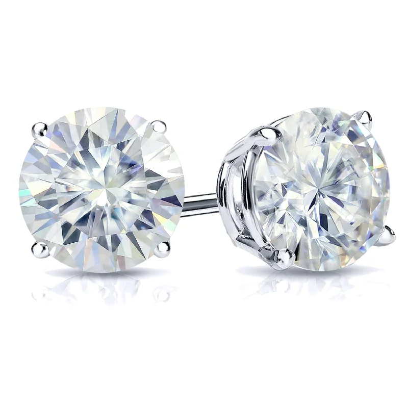 minimalist peak crest earrings-Auriya 3ctw Round Moissanite Stud Earrings 18k Gold 4-Prong Basket - 7.4 mm