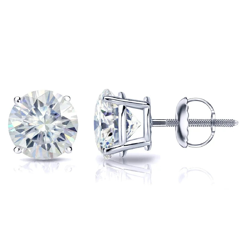 bold emerald prong earrings-Auriya 3ctw Round Moissanite Stud Earrings Platinum 4-Prong Basket - 7.4 mm