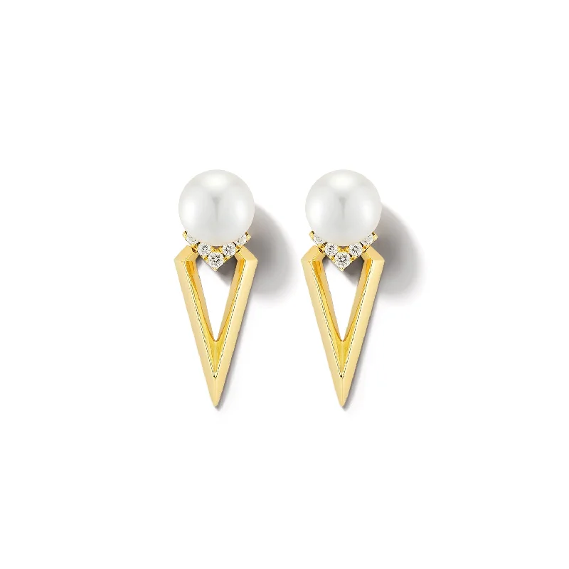 gothic-inspired wolf claw earrings-Bremer Jewelry Akoya Cultured and Diamond Pearl Drop Earrings in 18K Yellow Gold (0.10ctw)