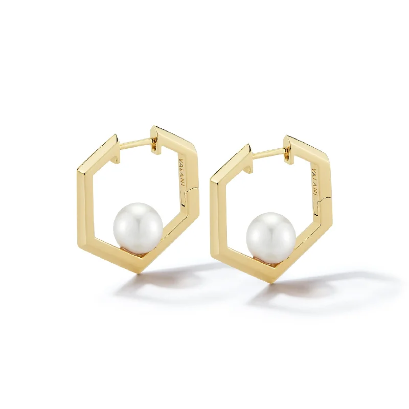 minimalist summit crest earrings-Bremer Jewelry Akoya Cultured Pearl Hoop Earrings in 18K Yellow Gold