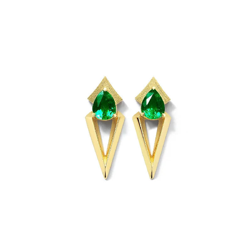 minimalist slope summit earrings-Bremer Jewelry Pear Shaped Emeralds Drop Earrings in 18K Yellow Gold (0.55ctw)