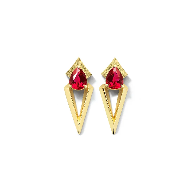 art deco sapphire earrings-Bremer Jewelry Pear Shaped Rubies Drop Earrings in 18K Yellow Gold (0.73ctw)