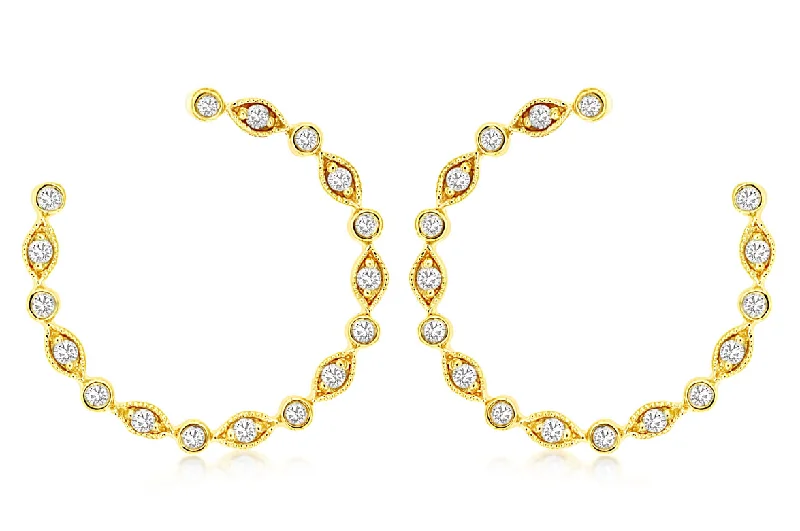 matte gold tier earrings-Bremer Jewelry Round Medium Hoop Diamond Earrings in 14K Yellow Gold (0.40ctw)