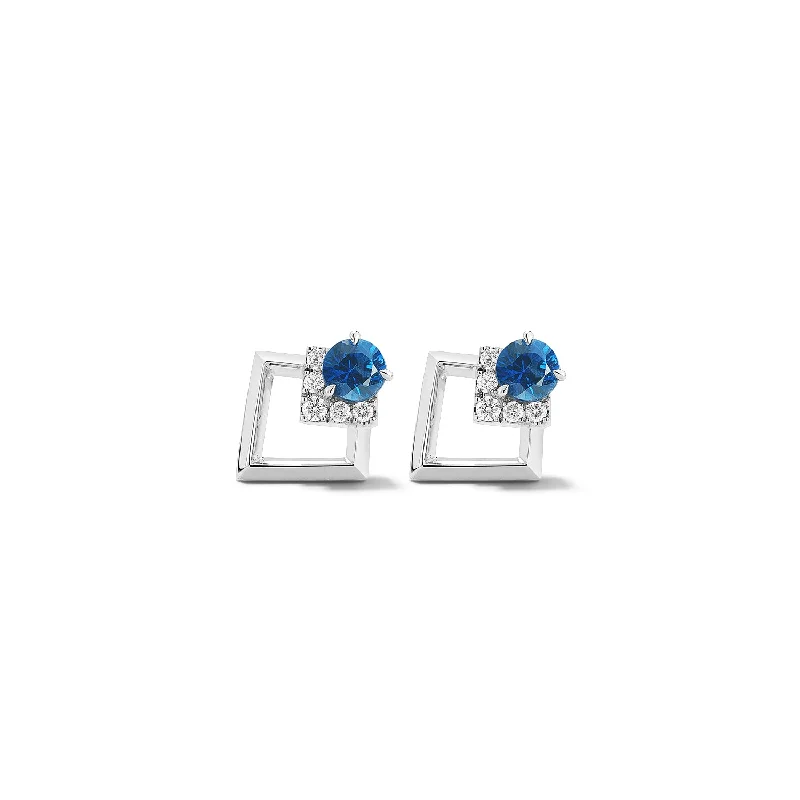 bohemian crest summit earrings-Bremer Jewelry Round Sapphire and Diamond Solitaire/Stud Earrings in 18K White Gold (0.45ctw)