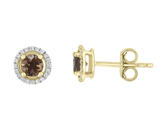 bohemian peak summit earrings-Bremer Jewelry Round Shape Quartzs and Diamonds Solitaire/Stud Earrings in 14K Yellow Gold (0.64ctw)