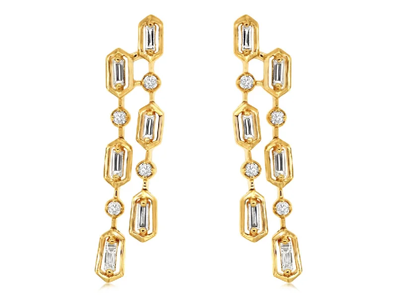 floral-inspired amethyst earrings-Bremer Jewelry Straight Baguette Drop Diamond Earrings in 14K Yellow Gold (0.40ctw)