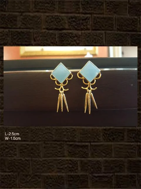 floral-inspired jade earrings-Beautiful aqua blue stone earring with three hanging spikes