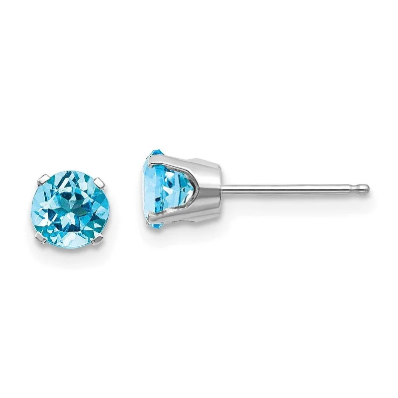 modern sleek crest peak earrings-Curata 14k White Gold 5mm Blue Topaz Stud Earrings