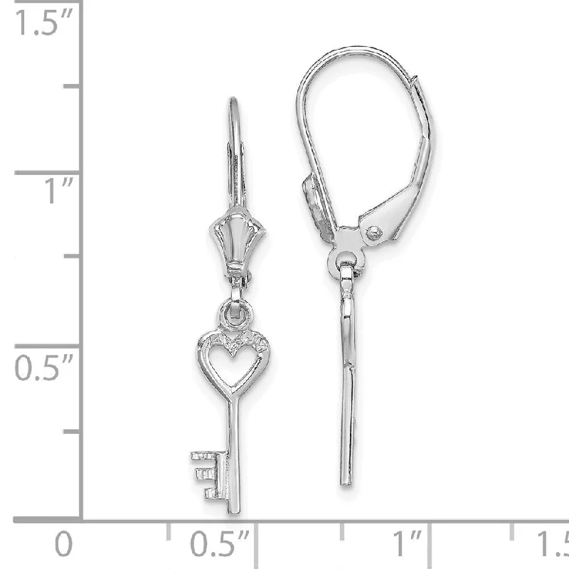 vintage-style opal earrings-Diamond2Deal 14K White Gold Polished Heart Key Dangle Earrings (L- 31.3 mm, W- 4.3 mm)