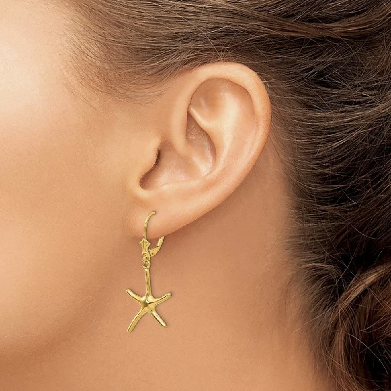 floral-inspired opal earrings-Diamond2Deal 14K Yellow Gold Dancing Starfish Dangle Earrings (L- 36.25 mm)