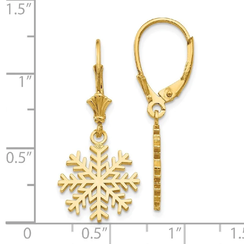 striking ruby dangle earrings-Diamond2Deal 14K Yellow Gold Snowflake Dangle Earrings (L- 13.63 mm, W- 13.63 mm)