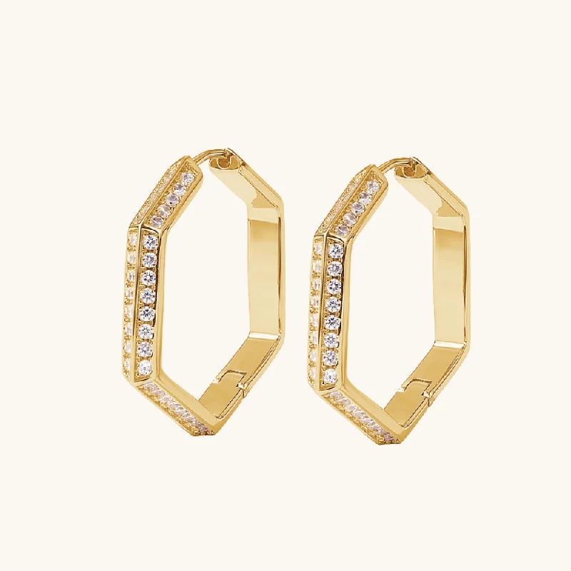 vintage-inspired ruby earrings-Sparkling Hexagon Hoops