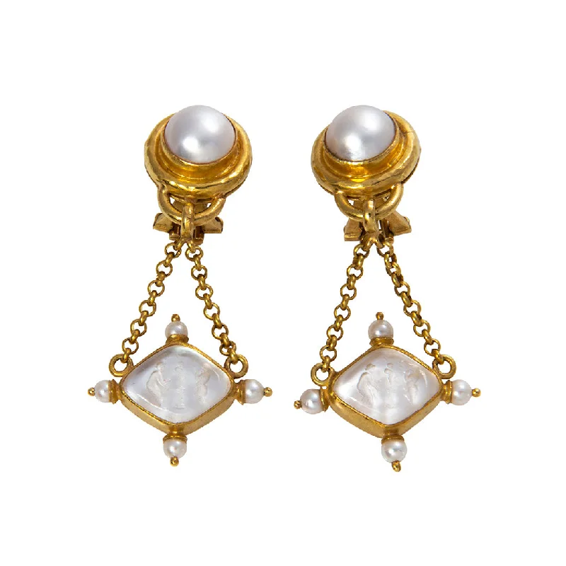 floral eternity emerald earrings-Estate Elizabeth Locke Pearl & Crystal “Rombo” Drop Earrings