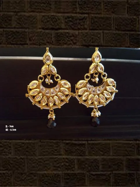 detailed filigree sapphire earrings-Kundan pearl chandbali with hanging ruby bead