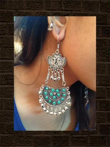 vintage-style turquoise earrings-Turqoise stone GS long earring