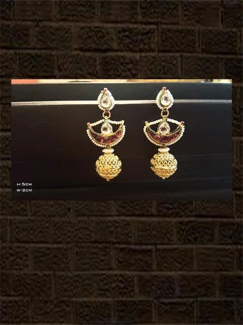 bold pentagonal topaz earrings-Ruby coloured chand with intricate ball earring