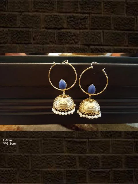 vintage-style emerald earrings-Beautiful bali jhoomki in blue