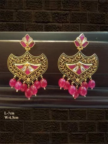 bohemian peak summit earrings-Ruby drops rani and kundan earring with intricate design