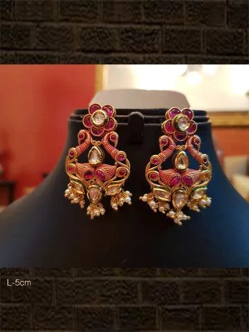 boho-inspired amethyst earrings-Ruby finish kundan earrings