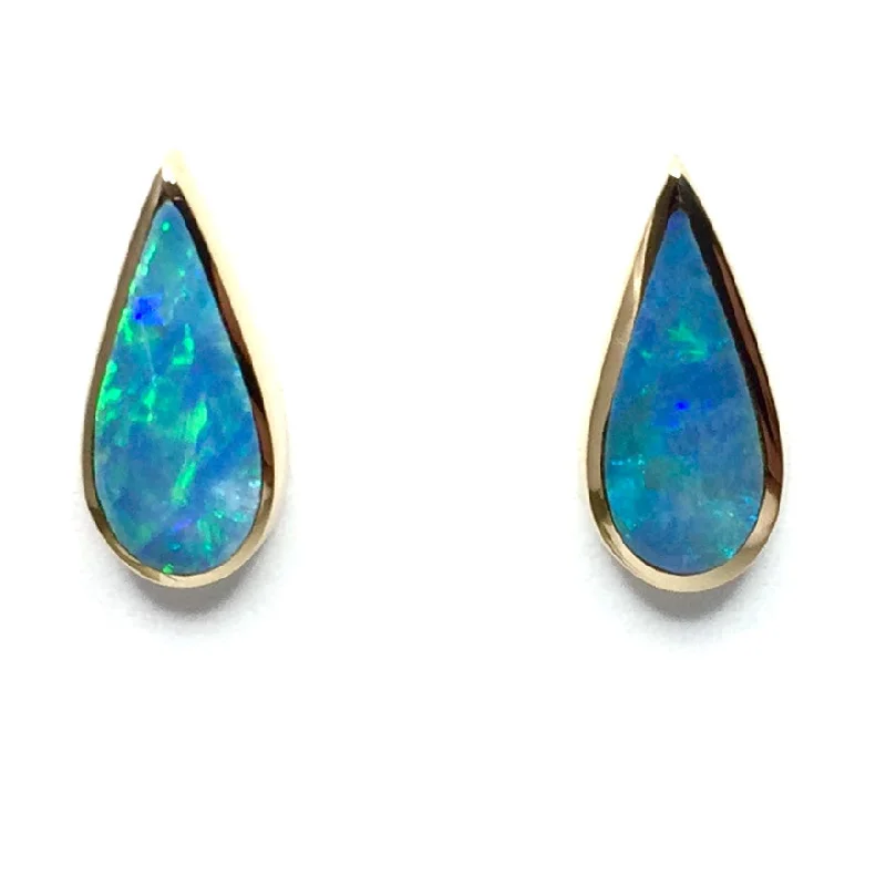 inscribed ancestry stud earrings-Opal Earrings Tear Drop Inlaid Design Studs