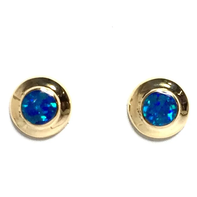 bold sapphire summit peak earrings-Opal Earrings Round Inlaid Design Studs