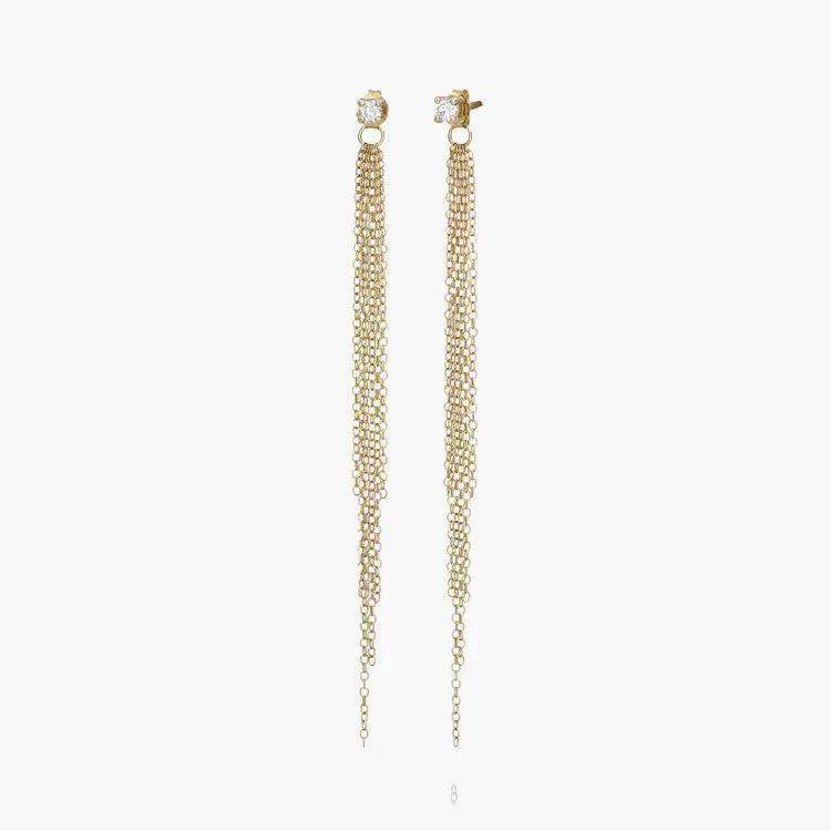 modern prong-set ruby earrings-Free Chain Long Tassel Stud Earrings