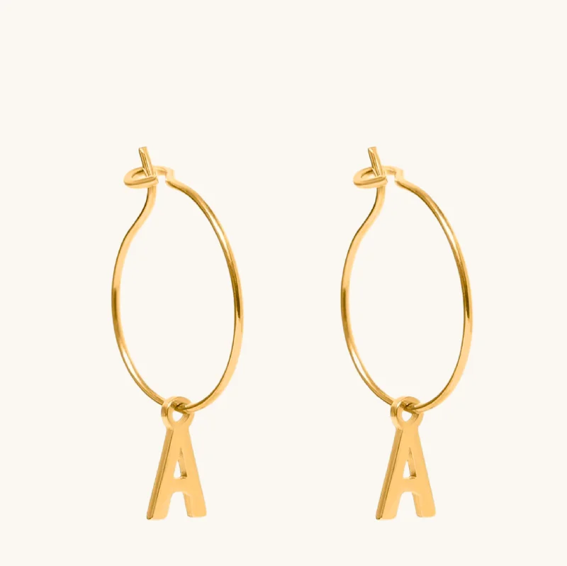 art deco opal earrings-Gold Initial Small Hoops