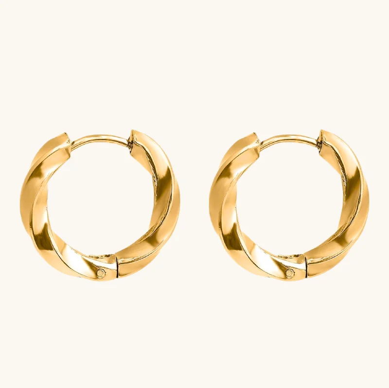 minimalist ridge peak earrings-Gold Twisted Small Hoops