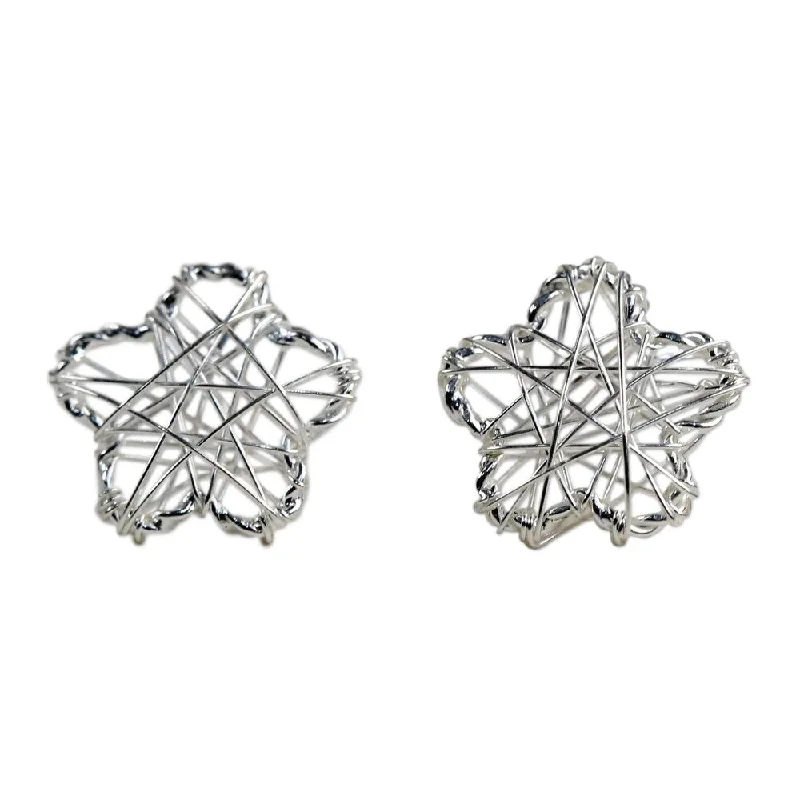 bohemian summit ridge earrings-Handmade Flower Wrap Sterling Silver Earrings (Thailand) - 0.4L*0.4W