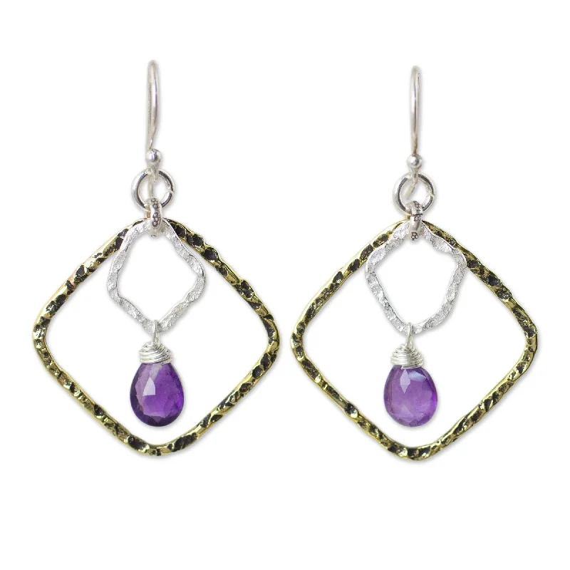 bold ruby cluster earrings-Handmade Gold Overlay 'Dichotomy' Amethyst Earrings (Thailand)