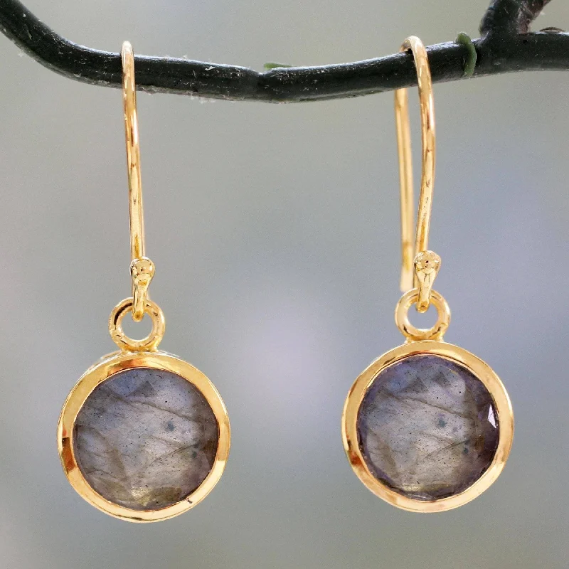 minimalist summit ridge earrings-Handmade Gold Overlay 'Elite Discretion' Labradorite Earrings (India) - Purple - 1.3*0.4