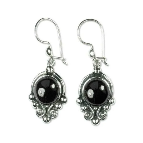 bohemian summit ridge earrings-Handmade Praise Love Black Spinel Sterling Silver Earrings (Guatemala) - 0.6" x 1.7"