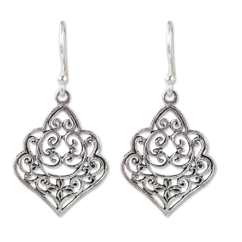 radiant trillion-cut stud earrings-Handmade Sterling Silver 'Arabesque' Earrings (Thailand)