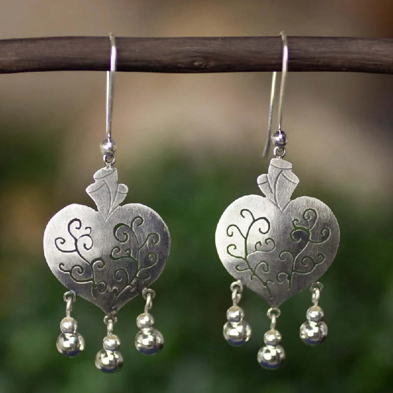 bold ruby summit peak earrings-Handmade Sterling Silver 'Depth of Heart' Earrings (Mexico)