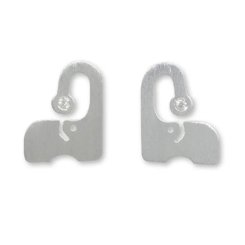 boho-inspired jade earrings-Handmade Sterling Silver 'Elephant Sparkle' Cubic Zirconium Earrings (Thailand)