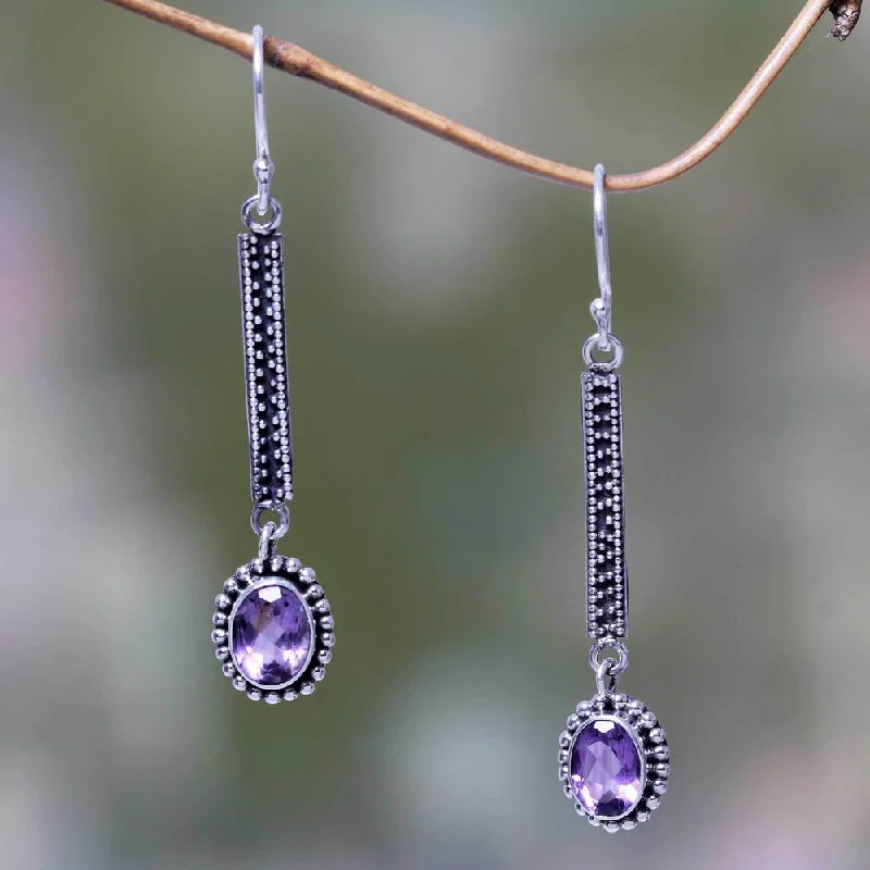 gothic-inspired tiger talon earrings-Handmade Sterling Silver 'Falling Raindrops' Amethyst Earrings (Indonesia)