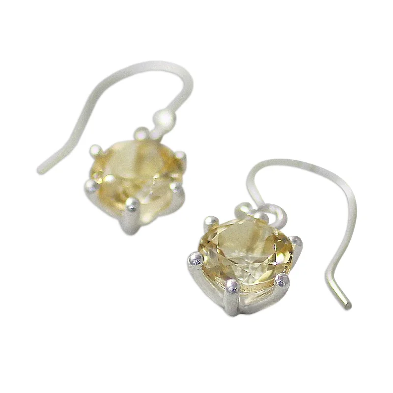 modern sleek stellar earrings-Handmade Sterling Silver 'Golden Solitaire' Citrine Earrings (India)