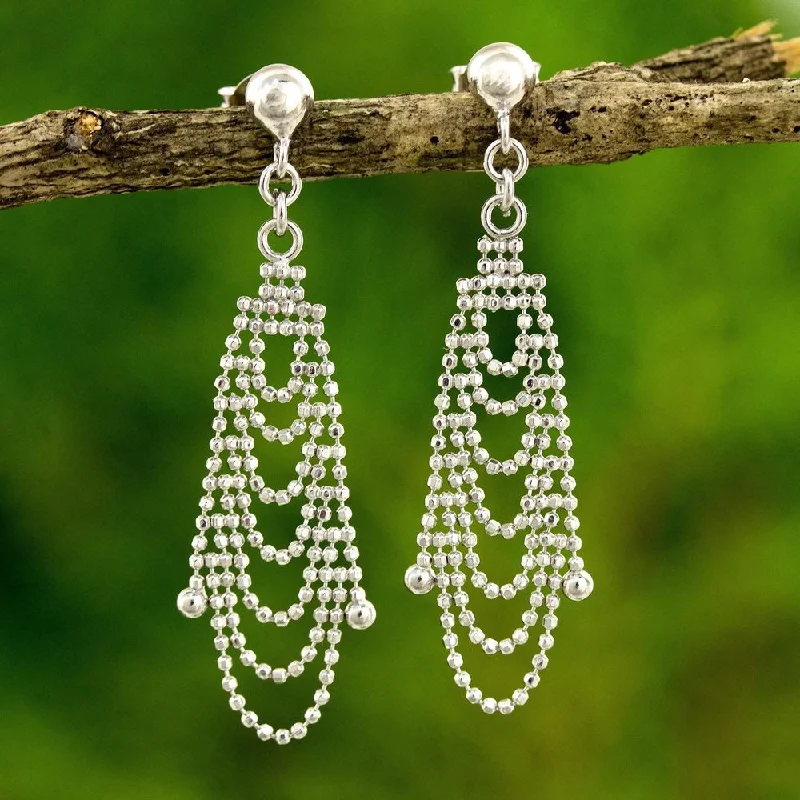 matte silver tier earrings-Handmade Sterling Silver 'Grand Dame' Earrings (Thailand) - 1.7L*0.6W