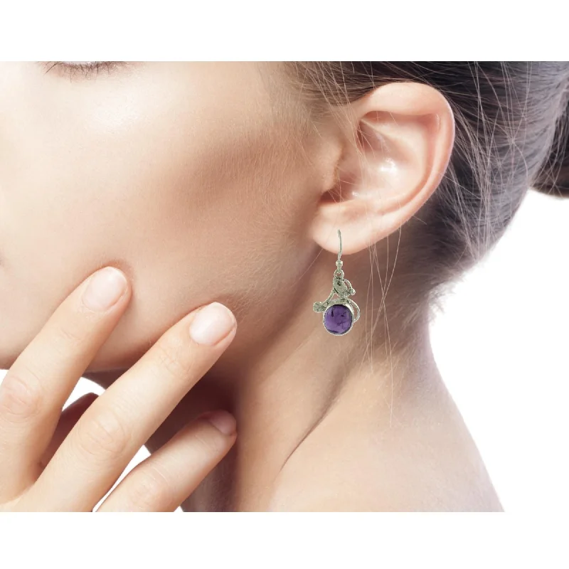 modern tiered sapphire earrings-Handmade Sterling Silver 'Impassioned Plum' Amethyst Earrings (India) - 1.4*0.6