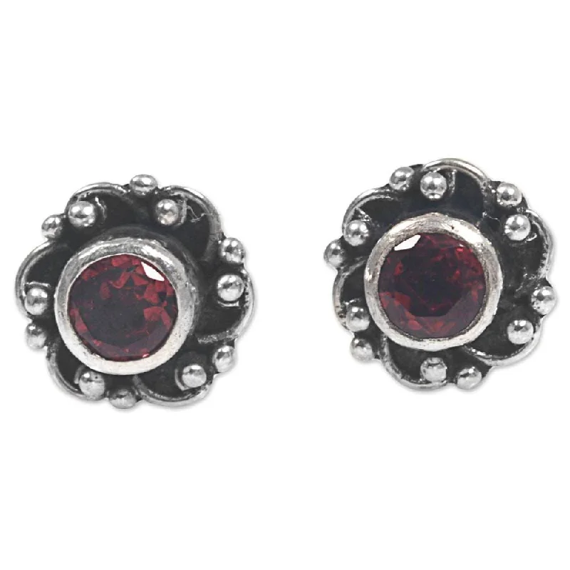 minimalist arc ridge earrings-Handmade Sterling Silver 'Little Happiness in Red' Garnet Earrings (Indonesia) - 0.3L*0.3W