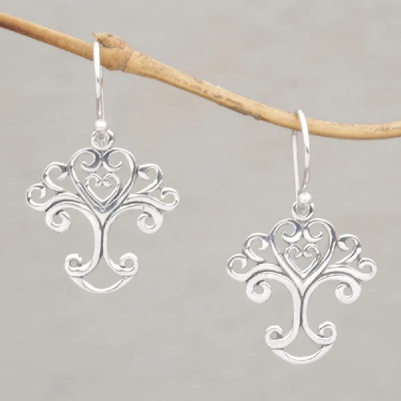 inscribed heritage drop earrings-Handmade Sterling Silver 'Loving Tree' Earrings (Indonesia)