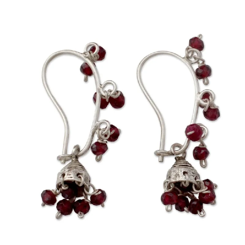 rustic opal hoop earrings-Handmade Sterling Silver 'Music' Garnet Earrings (India)