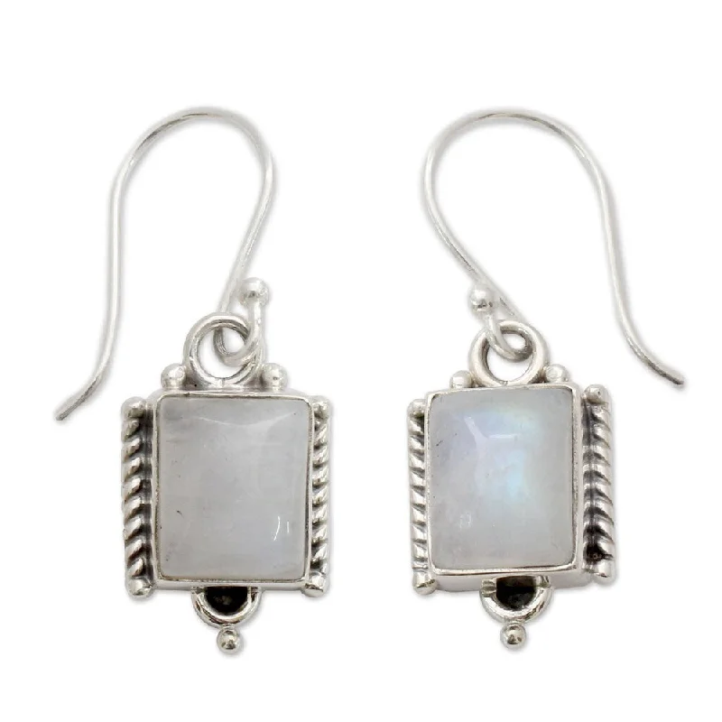 gothic-inspired bear claw earrings-Handmade Sterling Silver 'Mystic Sky' Moonstone Earrings (India)