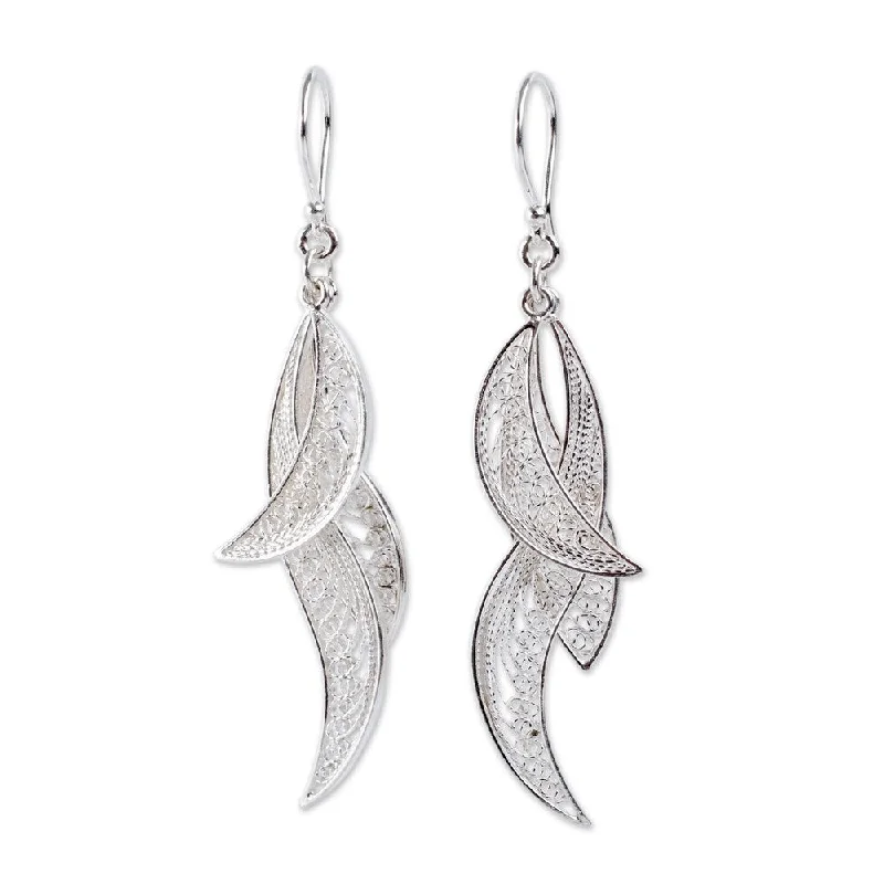 adjustable crest ridge earrings-Handmade Sterling Silver 'Windswept' Earrings (Peru) - 2.6L*0.7W