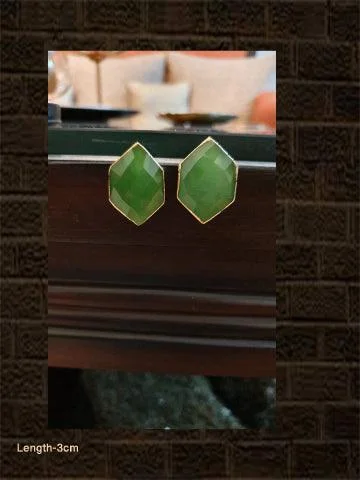 vintage-style opal earrings-Green stone hexagon shaped studs