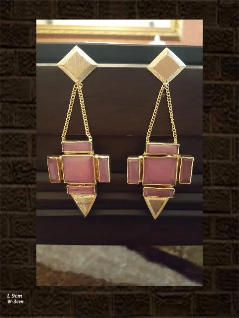 gothic-inspired falcon talon earrings-Pink stone long modern design