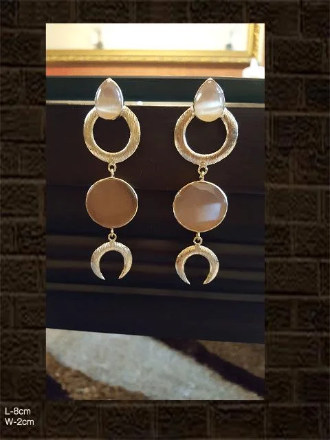 modern sleek stellar earrings-Beautiful beige stone long earrings