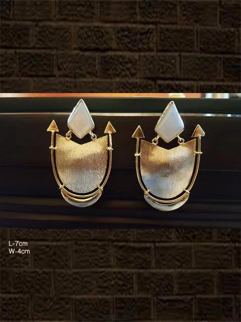 gothic-inspired eagle claw earrings-Modern white shield design earrings