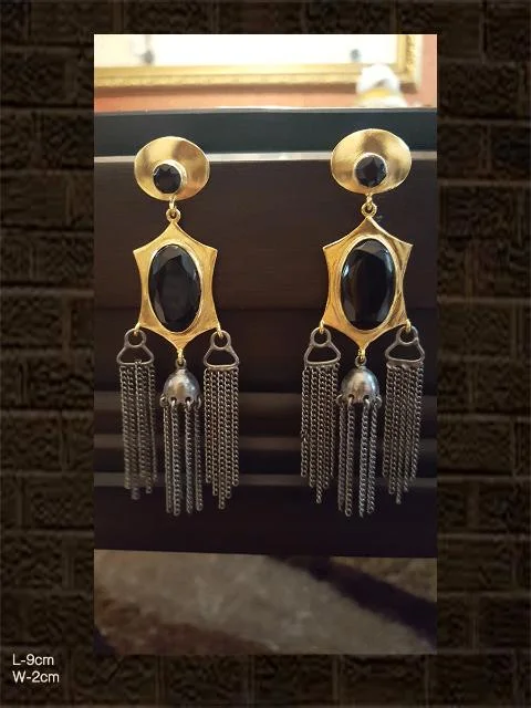 artisan-crafted silver earrings-Stylish black stone earrings with gold and black polish